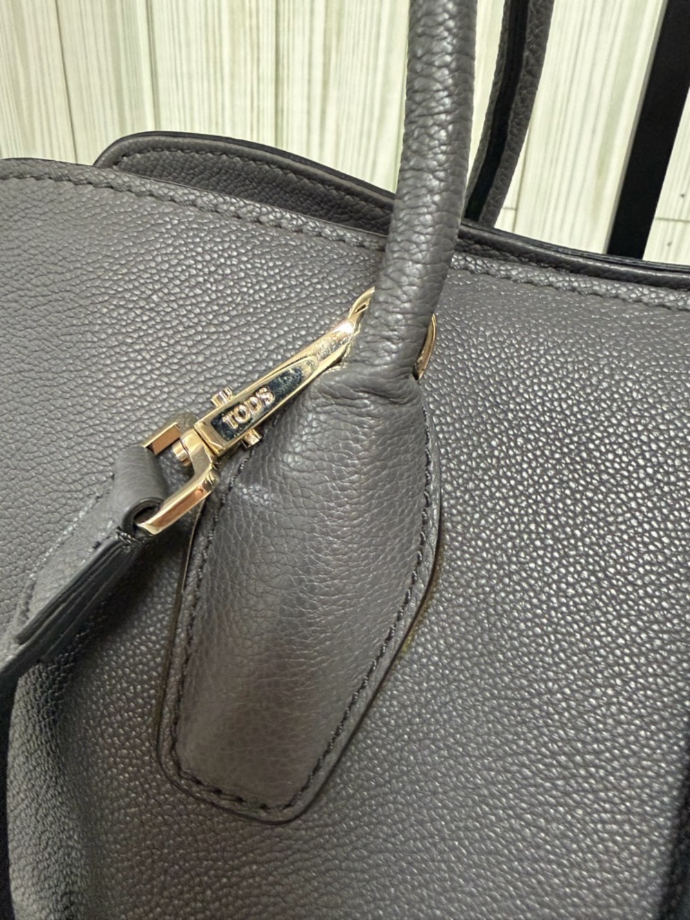 Tod’s Gray Pebbled Leather Satchel Crossbody Bag  Top Handle Designer - Picture 7 of 11